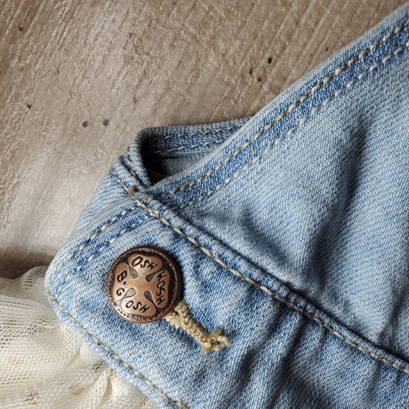 OshKosh B'gosh Denim Overall Dress with Cream and Gold Polka Dot Tutu Skirt 6m - Picture 8 of 16